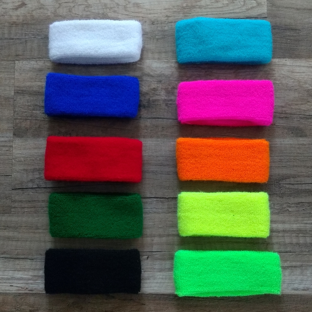 Little Kids Neon Multicolored Athletic Sweatband Sport Headband 10 Pack